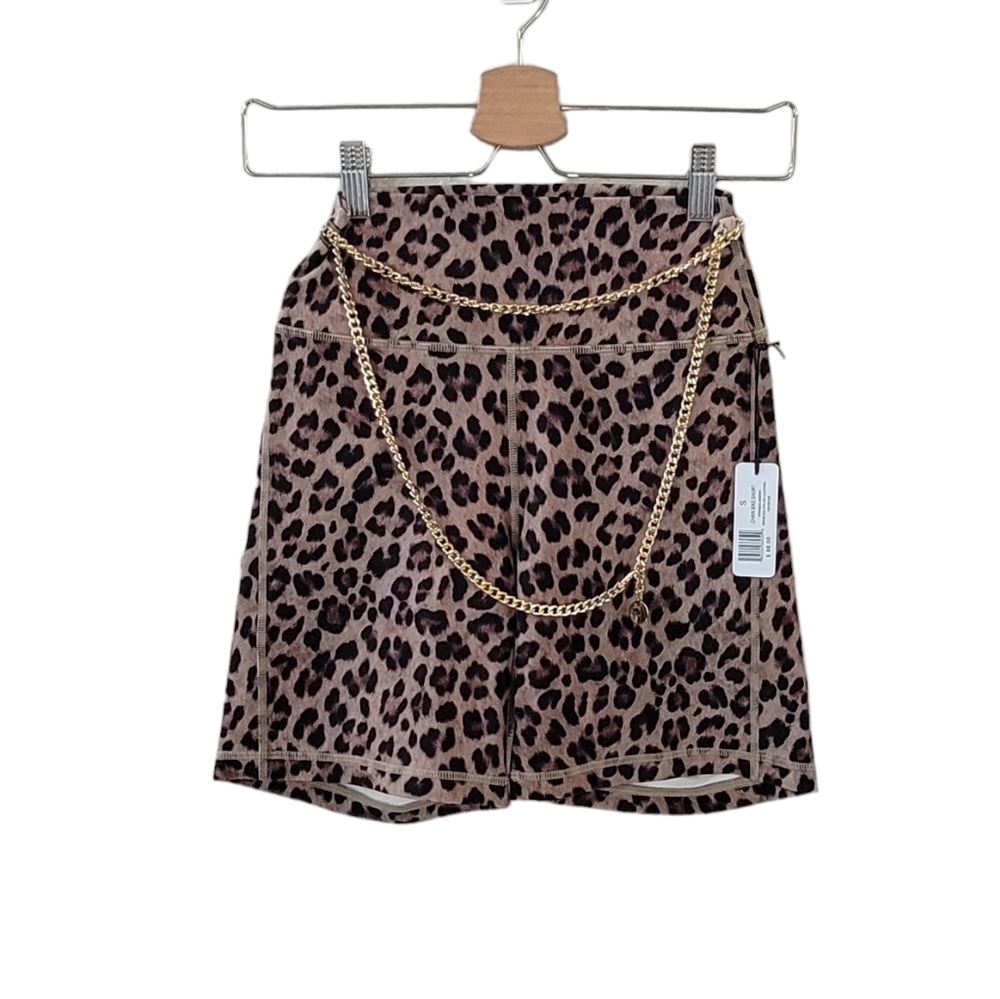 WeWoreWhat Brushed Nylon Blend‎ Leopard Chain Bike Short Size S